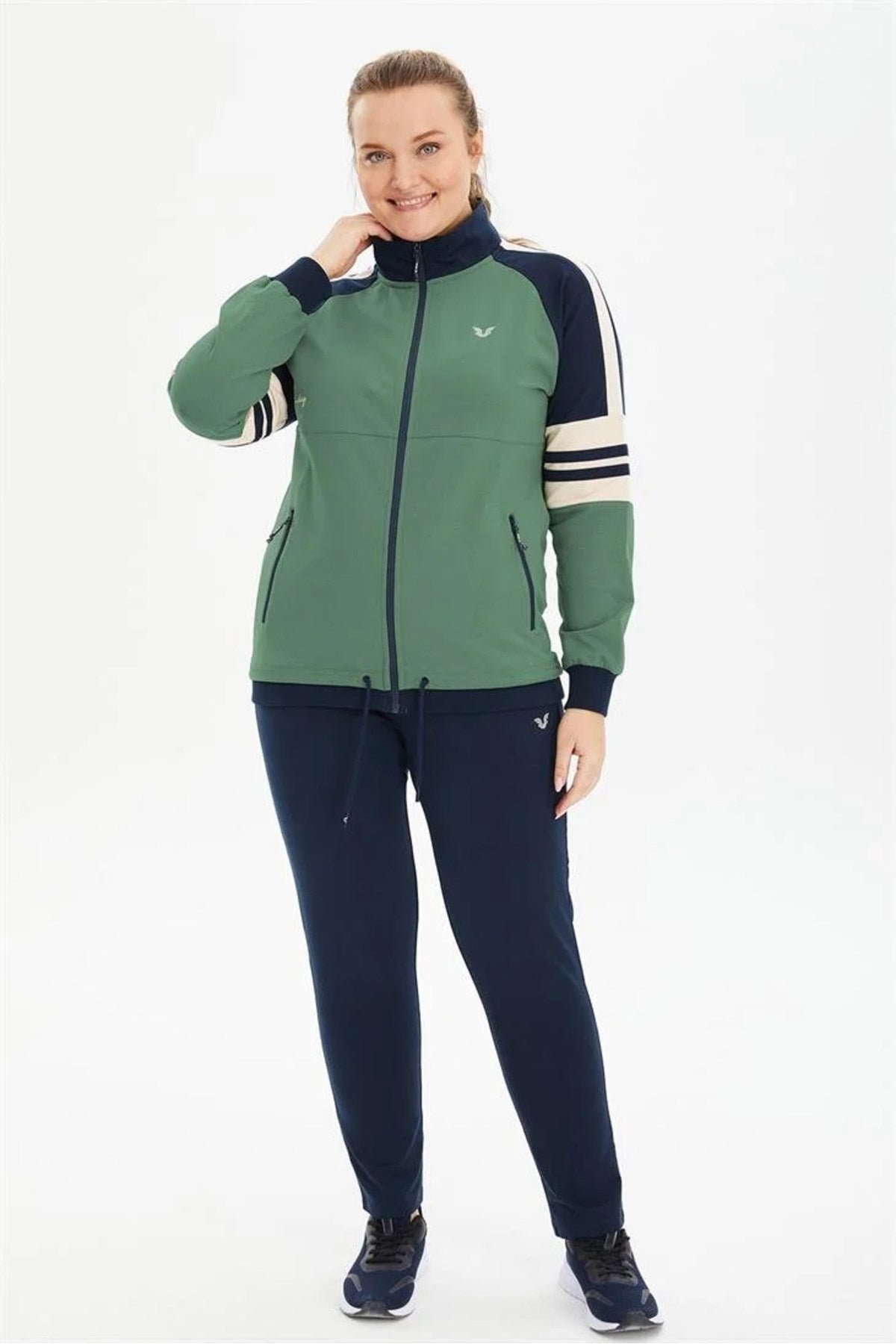 Women's Green Plus Size Round Neck Print Detailed Tracksuit 0797 Tb23wl01s0797-1