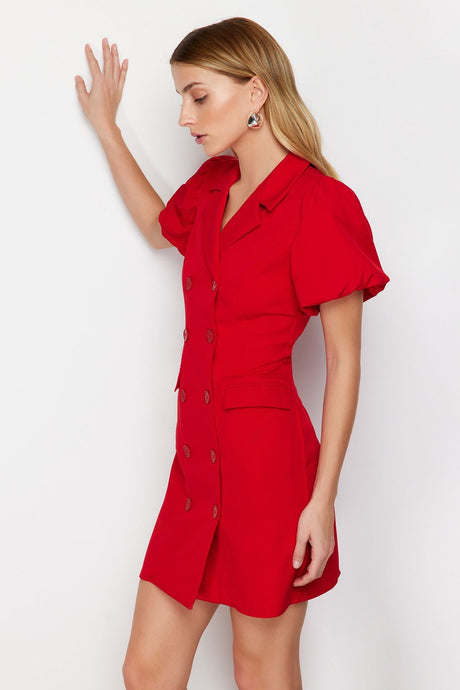 Red Balloon Sleeve Detailed Jacket Form Mini Woven Dress Twoss24el00641