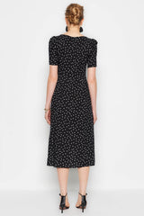 Black Polka Dot Print A-cut Midi Woven Viscose Patterned Dress Twoss23el00487