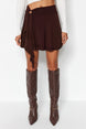 Brown Ruffle Detail Ruffled Mini Knit Skirt Twoaw24et00214