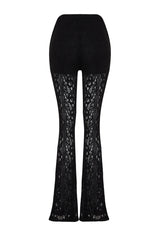 Black Lace Flare/spanish Leg Stretch Knit Pants Twoss24pl00095