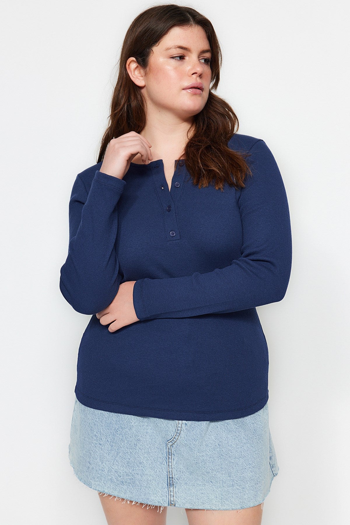 Navy Blue Ribbed Knit Blouse Tbbaw24af00039