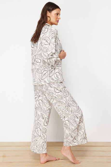 Floral Pattern Woven Linen Look Shirt Pants Suit Tbess24au00063