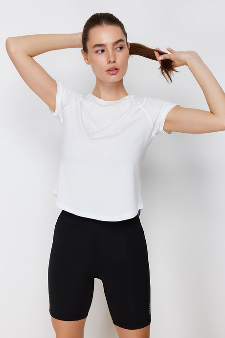 White Reflector Print Detailed Knitted Sports T-shirt Thmss24ts00002