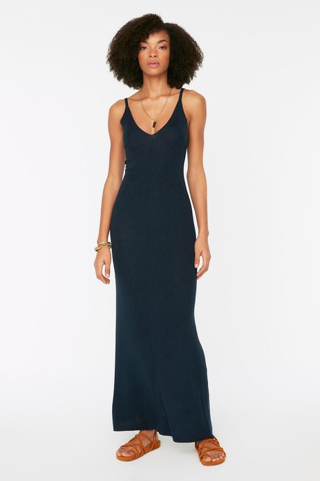 Navy Blue Maxi Knitwear Basic Dress Twoss20el1574