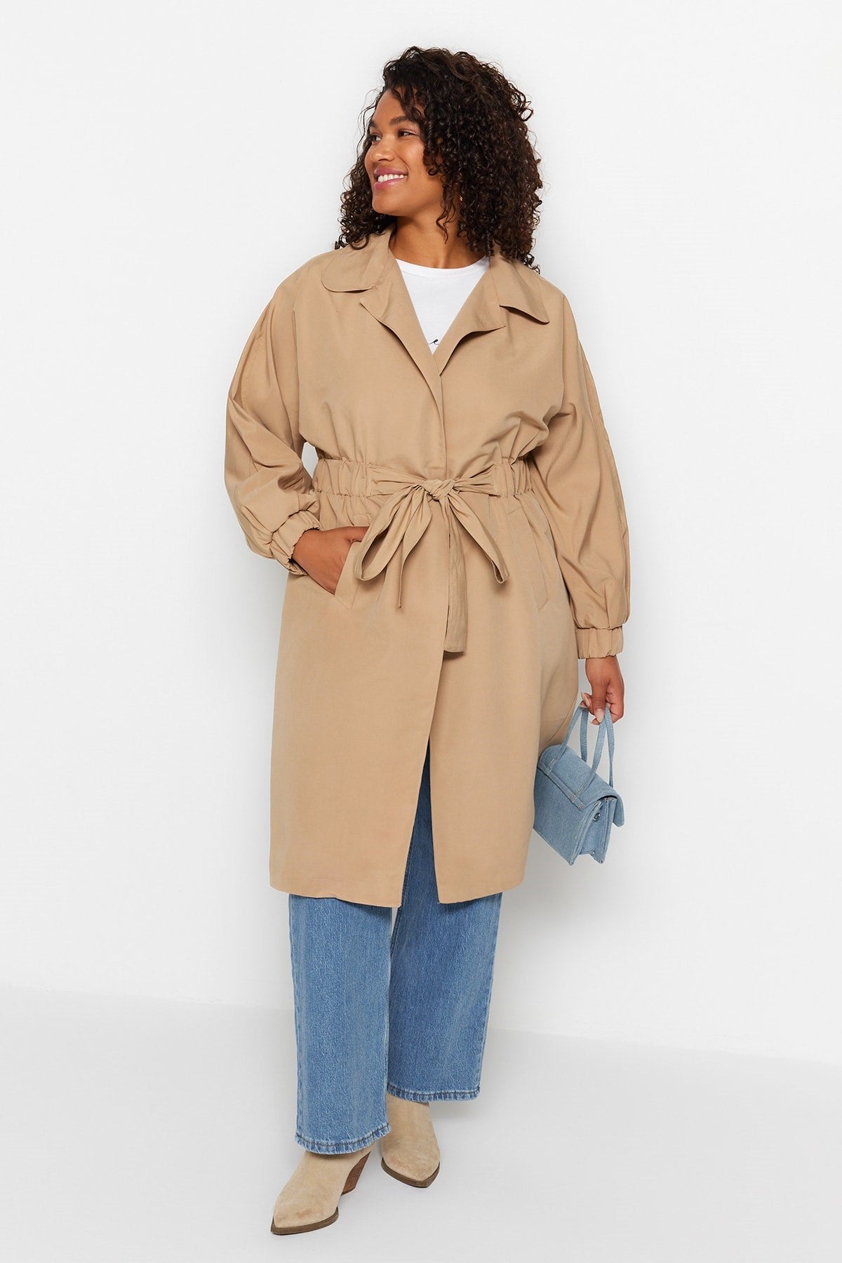 Brown Waist Belted Trench Coat Tbbaw24bm00001