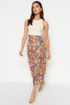 Multi Color Floral Print Viscose Fabric Midi Woven Skirt Twoss23et00294