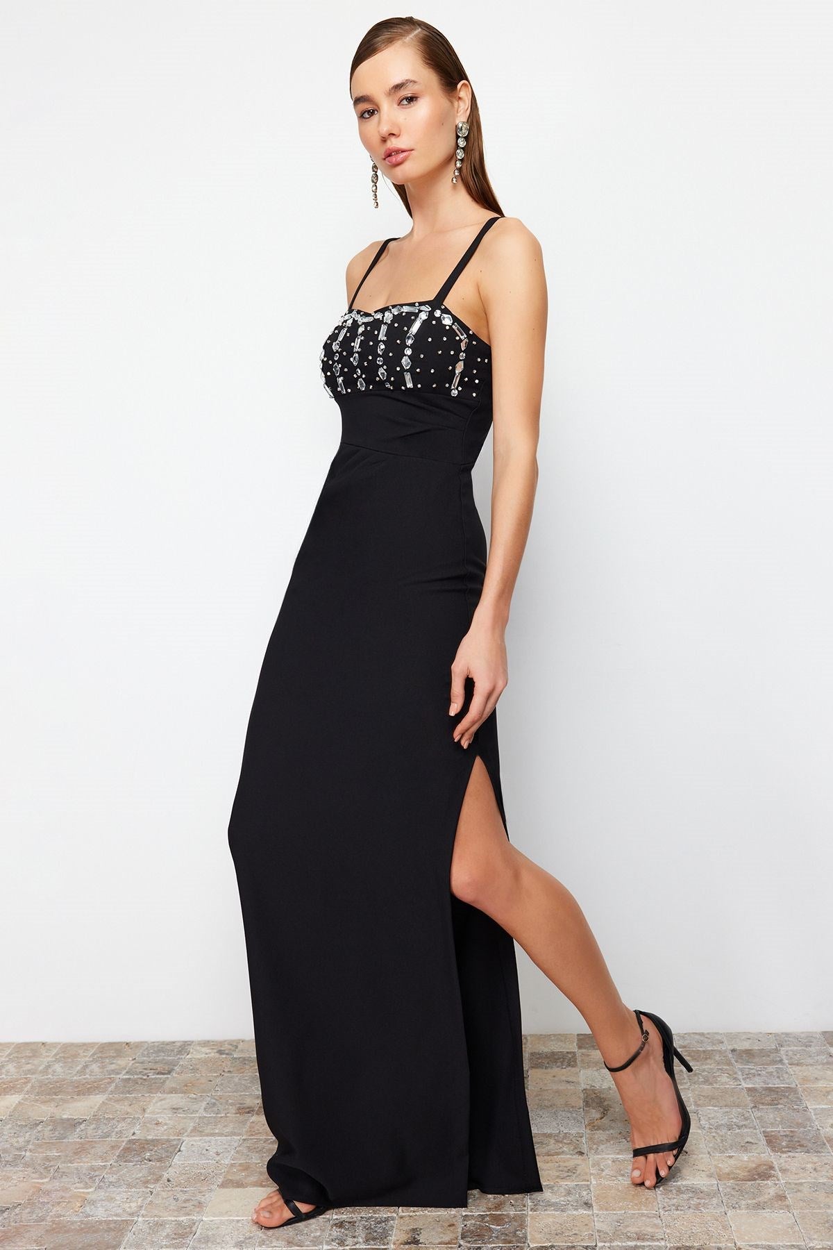 Black Stone Accessory Long Night Evening Dress Tprss24ae00089