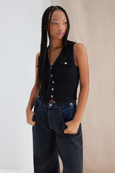 Black More Sustainable Denim Vest Twoaw24ye00072