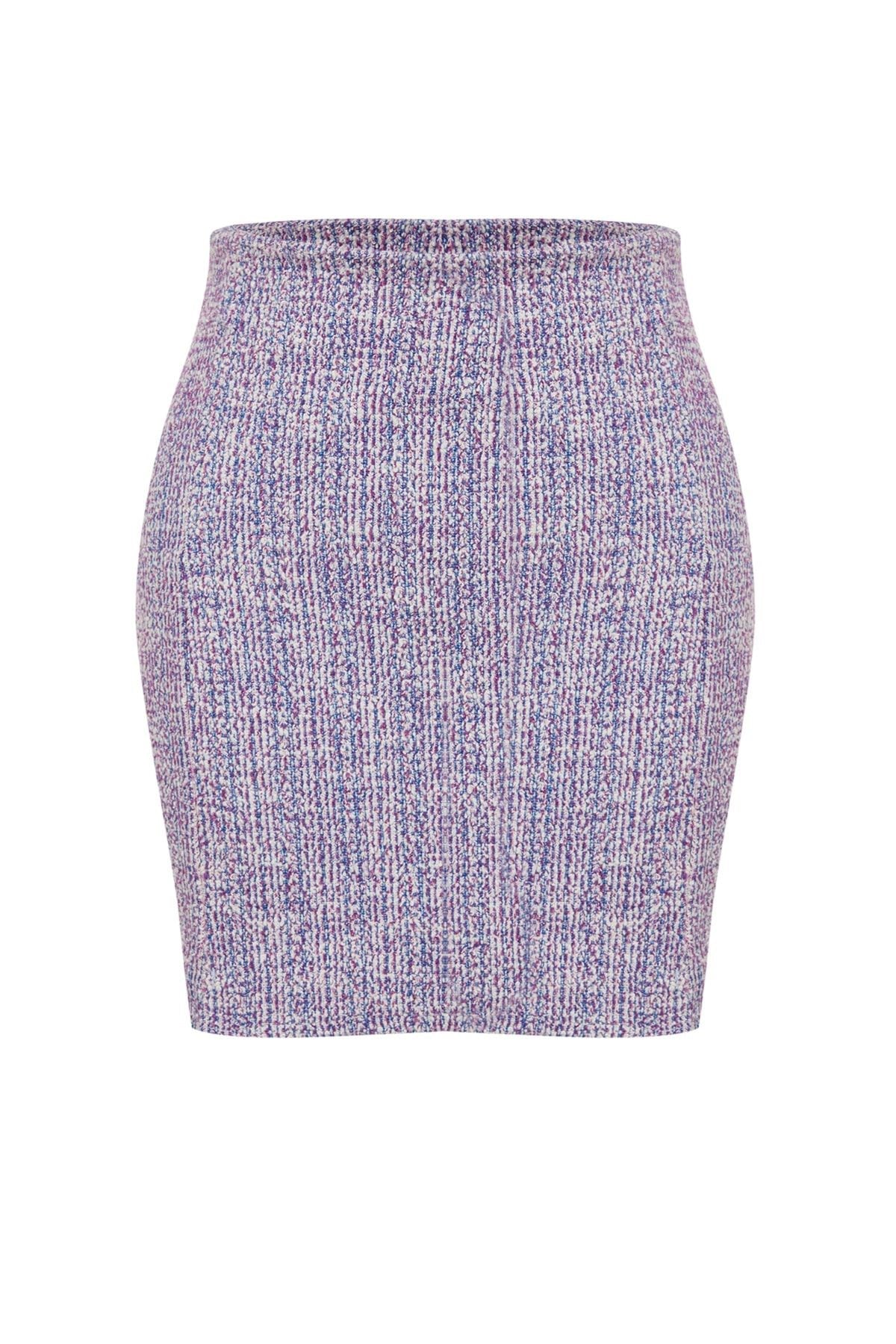 Purple Zipper And Slit Tweed Regular Waist Mini Knit Skirt Twoaw24et00146