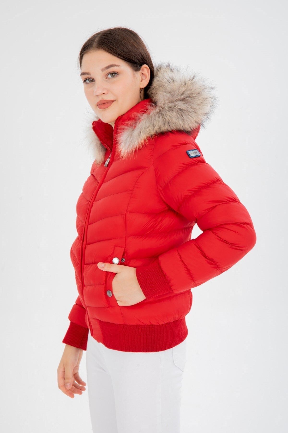 Women's Short Removable Fur Hooded Padded Water Repellent Inflatable Coat 8637 Gfx8637