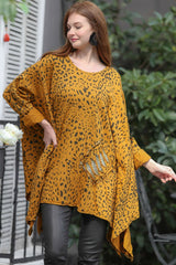 Women's Navy Italian Leopard Pattern Sequin Pocket Detailed Oversized Tunic M10010500tn99595