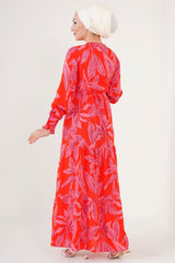 2145 Patterned Burkini Dress - Red 2145bgd19