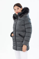 Women's Long Removable Fur Hooded Padded Windproof Water Repellent Inflatable Coat 8651 Gfx8651