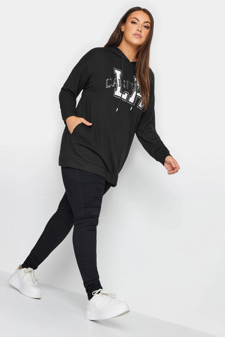 Plus Size Hoodie Sweatshirt With Sequin And Lettering Detail Long Sleeve Pocket 302566 Byk-23y-30256