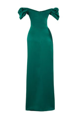 Emerald Green Draped Satin Long Evening Dress Tprss24ae00113