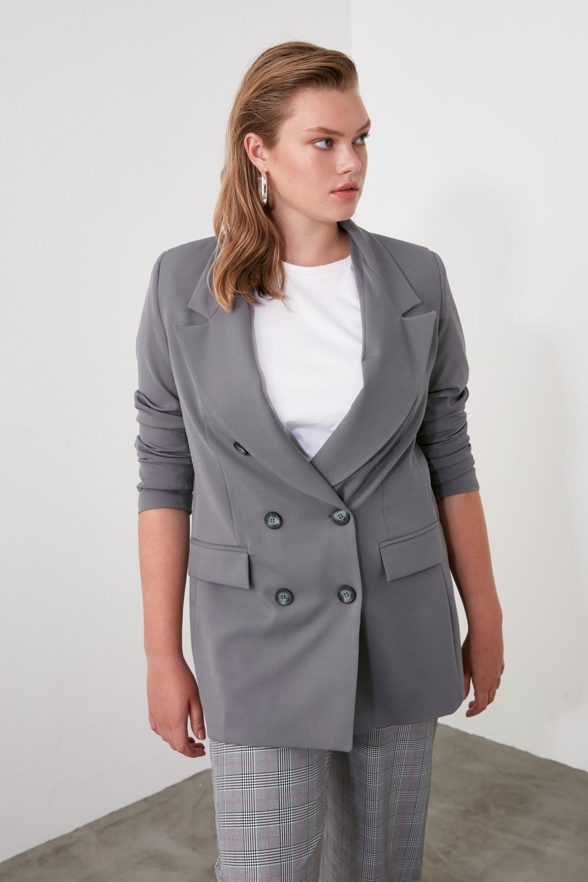 Beige Oversize Lined Woven Blazer Jacket Twoaw20ce0130