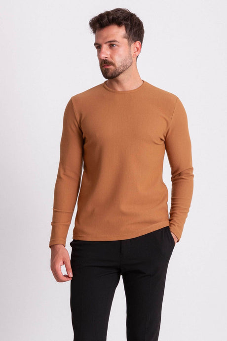 Anthracite Color Slim Fit Long Sleeve Crew Neck Men's T-shirt 36679.21k