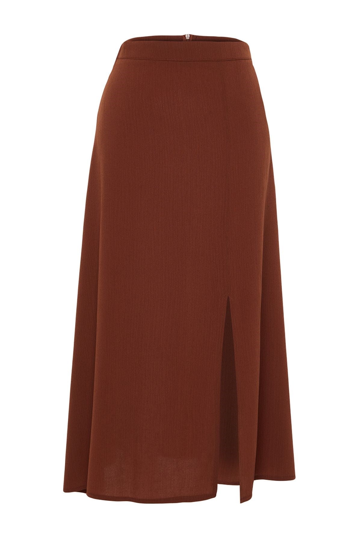 Tile Textured Fabric Slit Detailed Woven Midi Skirt Twoss24et00127