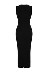 Black Body Sitting Draped Elegant Evening Dress Tprss24el00161