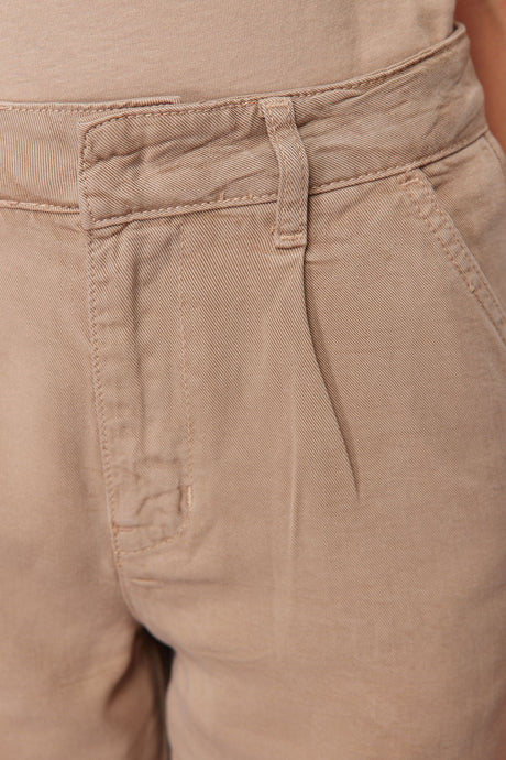 Khaki 100% Tencel™ Pleated Denim Shorts & Bermuda Twoss24sr00077