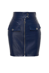 Faux Leather Mini Woven Skirt With Indigo Belt And Zipper Detail Twoaw21et0065