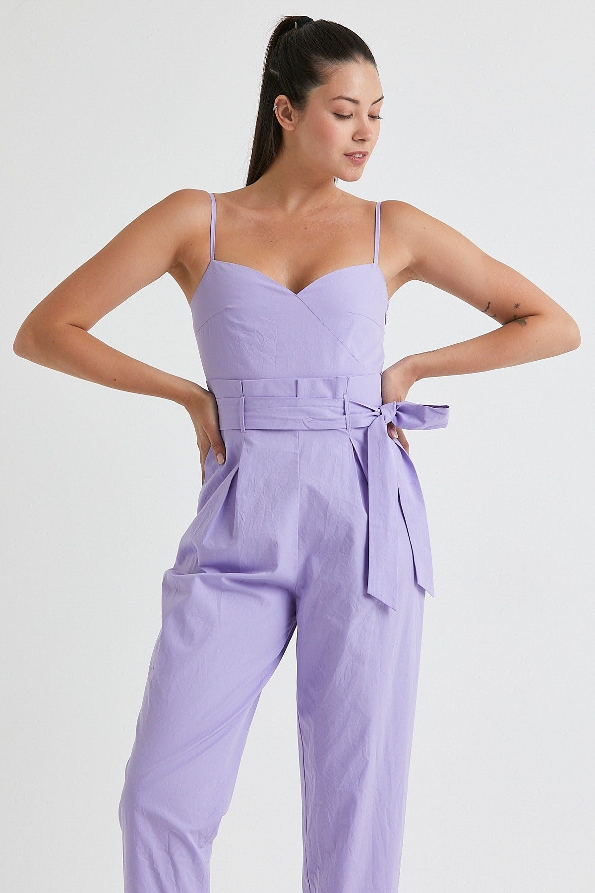 Women's Lilac Belt Detailed Pocket Jumpsuit Lgoz141rlx