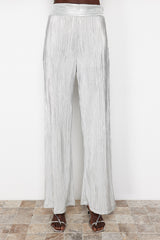 Silver Loose Leg Pleated Pants Tprss24pl00006