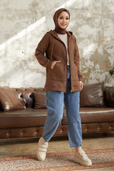 Alena Zippered Polar Sweatshirt With Pockets - Brown Ms00in02289