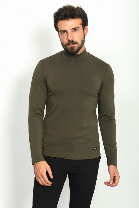 Plain Anthracite Color Slim Fit Half Turtleneck Long Sleeve Men's T-shirt 36761.22k