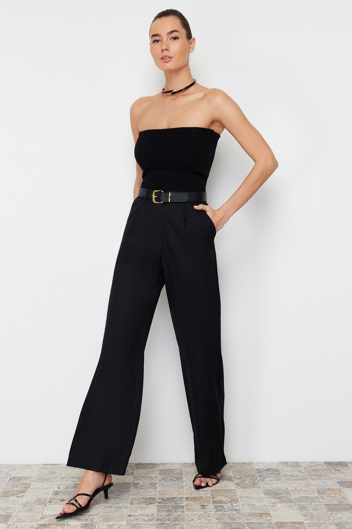 Black Wide Leg/wide Leg Iron Watch Woven Pants Twoss24pl00084