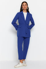 Stone Binding Detailed Lined Crepe Jacket-pants Woven Bottom Top Suit Tctss23us00044