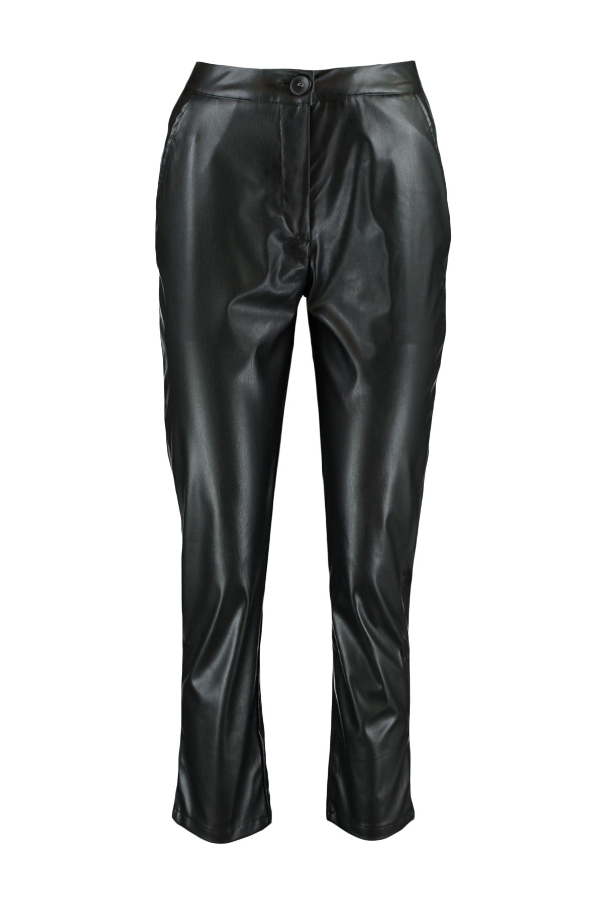 Black Cigarette Woven Faux Leather Pants Twoaw22pl0290