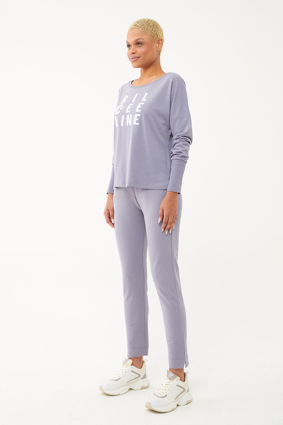 Women's Grey Melange Narrow Leg Organic Cotton Sports Tracksuit Bottoms 0667 Tb23wy05s0667-1