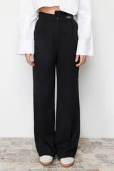 Black Wide Leg/wide Leg Label Detailed Woven Pants Twoss24pl00082