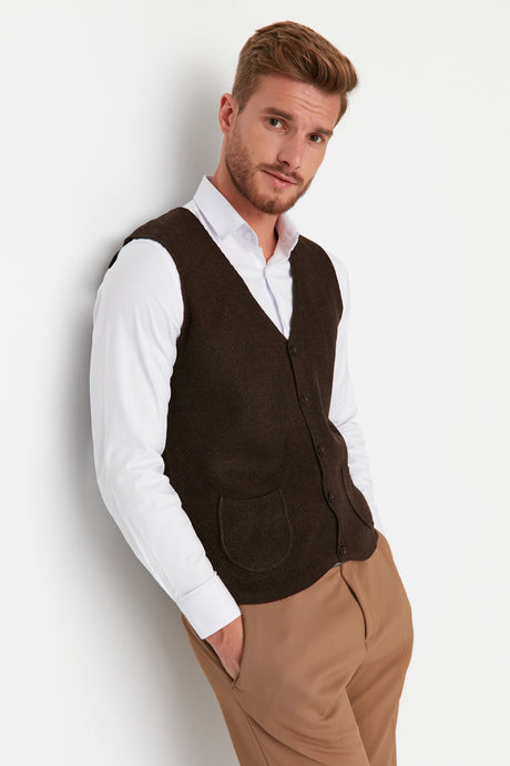 Brown Men's Slim Fit Pocket Vest Tmnaw20mg0011