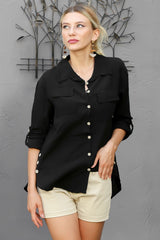 Beige Shirt Collar Long Sleeve Solid Color Buttoned Double Cover Pocket Woven Shirt M10010400gm99080