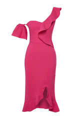 Fuchsia Ruffle Woven Elegant Evening Dress Tprss24el00153