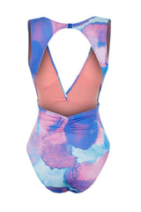 Abstract Patterned Deep Neckline Draped Regular Swimsuit Tbess24ma00134