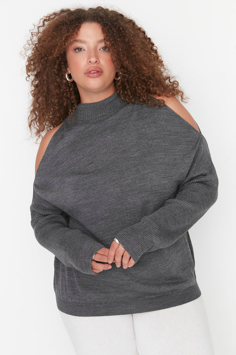 Anthracite Cut Out Detailed Knitwear Sweater Tbbaw23an00025