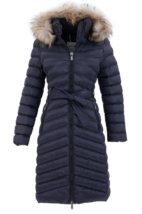 Women's Long Removable Fur Hooded Padded Waist Belt Waterproof Inflatable Coat 8529 1001m8529