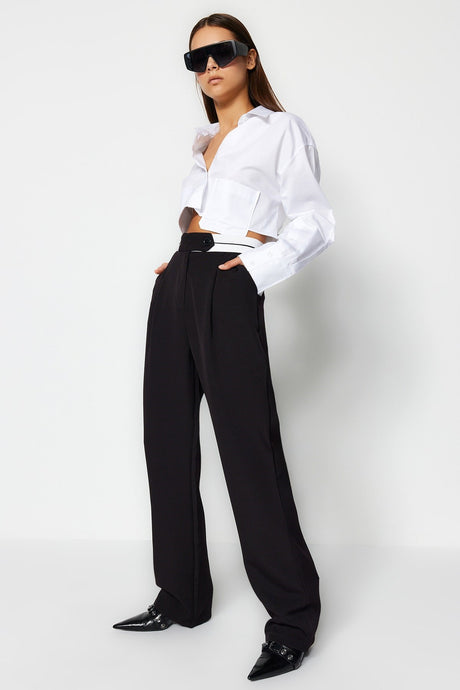 Black Wide Leg/wide Leg Woven Waist Detailed Pants Twoaw24pl00037