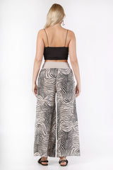 Italian Black And White Zebra Pattern Elastic Waist Linen. Woven Pants M10060000pn98340