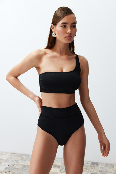 Black One Shoulder High Waist Regular Bikini Set Tbess24bt00126