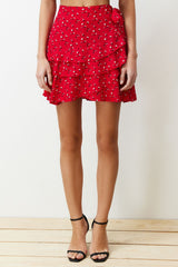 Red Floral Print Viscose Mini Shorts Skirt Twoss24sr00045