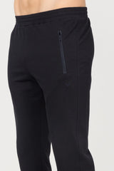 Black Men's Cotton/poly Zipper Pockets Casual Fit Straight Leg Sweatpants 1732 Tb19ma05s1732-1