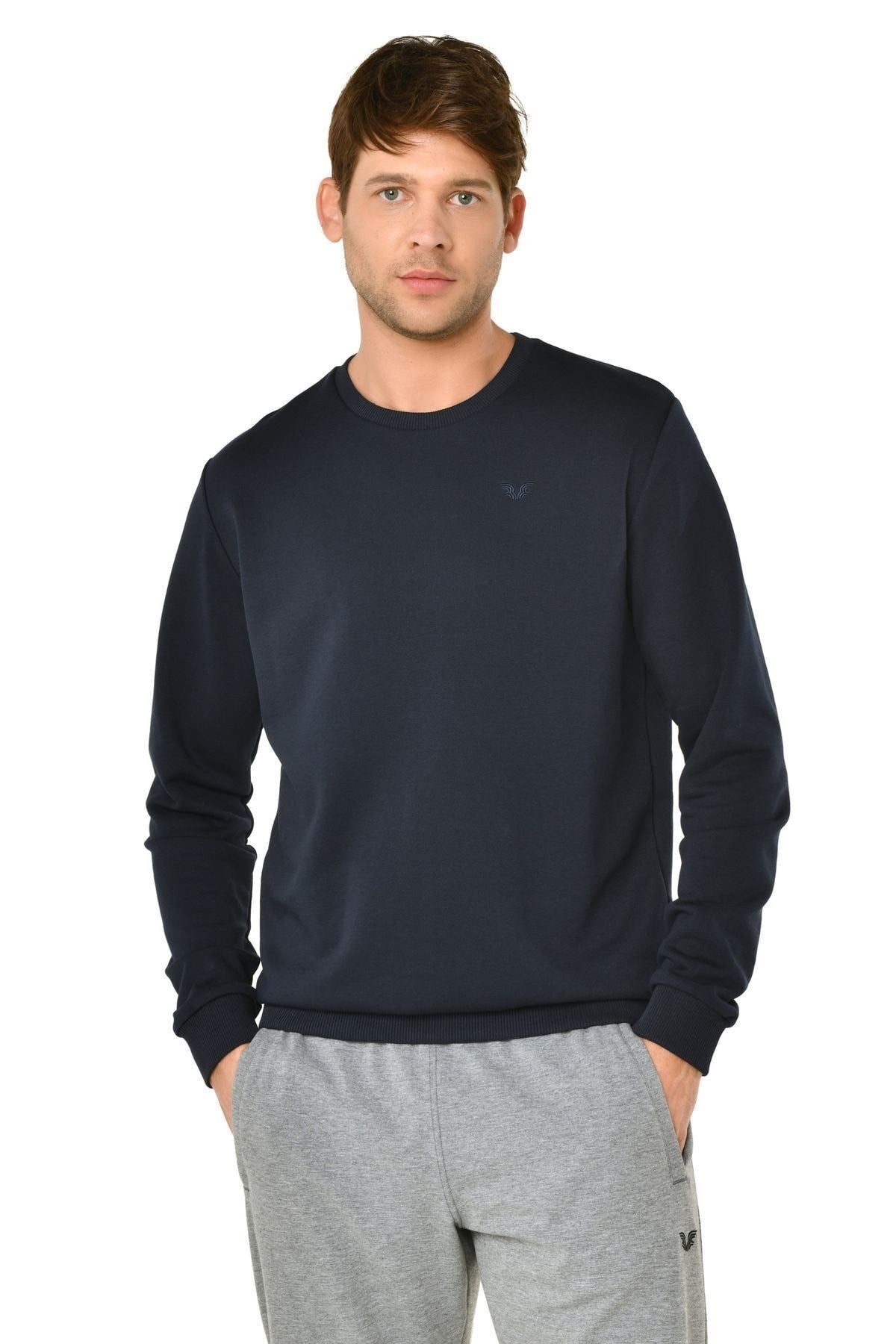 Men's Black Crew Neck Solid Color Casual And Sports Sweatshirt 8418 Tb21ml11w8418-1