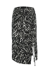 Black Printed Ruffle And Slit Fitted/body-fitting High Waist Mini Knit Skirt Twoaw22et0401