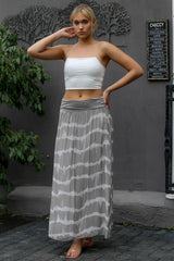 Women Grey Italian Batik Pattern High Corset Lined Silk Skirt M10110000et99158