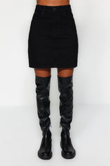 Black Slit High Waist Mini Denim Skirt Twoaw23et00285